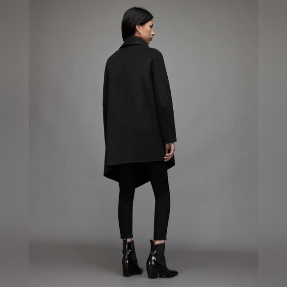 All Saints Monument Black Funnel neck Wool blend coat sz 00 - Picture 4 of 9